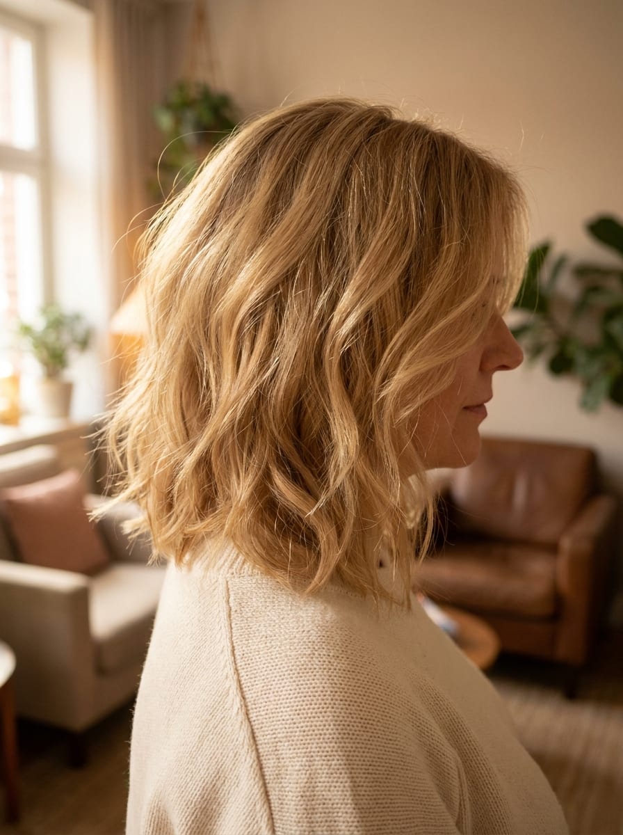 Soft Layer Lob in Butterblond - Mittellanger blonder Bob